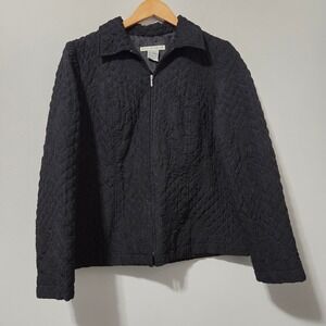 Requirements Womens Black Quilted Full‎ Zip Jacket Floral Diamond Stitched Large
